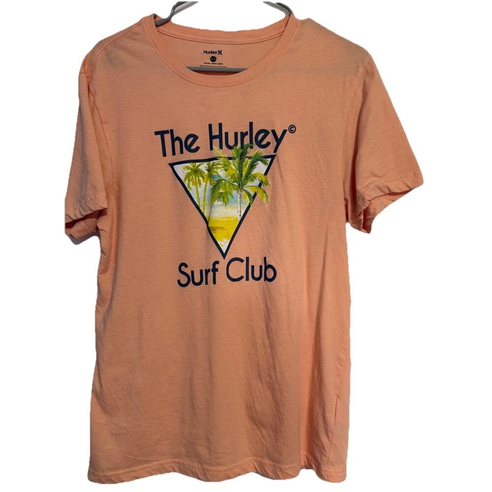 Hurley Surf Club T Shirt Mens Medium Orange Graphic Palm Beach Tee small Spot